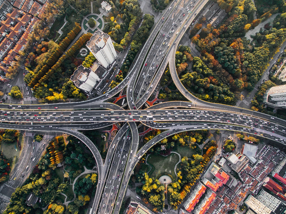 Photorealistic render of a highway interchange